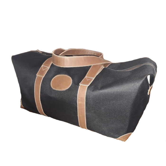 Bolso  de tela con aplicaciones en cuero